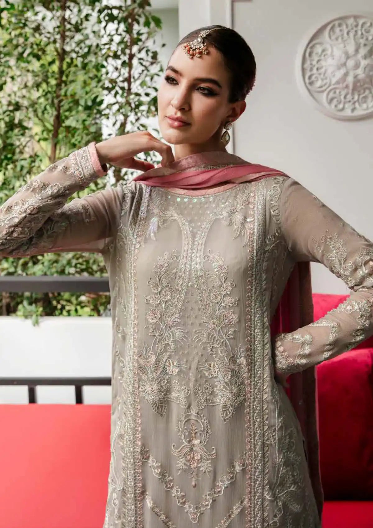 Cream Embroidered Chiffon Freesia Intira 3 pcs Unstitched Suit