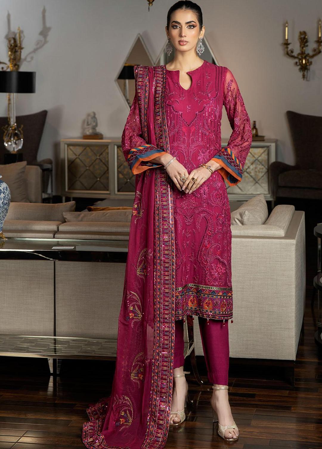 Embroidered Chiffon Suits Unstitched 3 Piece